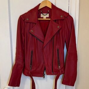 MICHAEL Michael Kors Cherry Red Leather Jacket